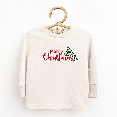 Merry Christmas Glitter Tree - Toddler Long Sleeve Graphic Tee
