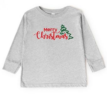 Merry Christmas Glitter Tree - Toddler Long Sleeve Graphic Tee