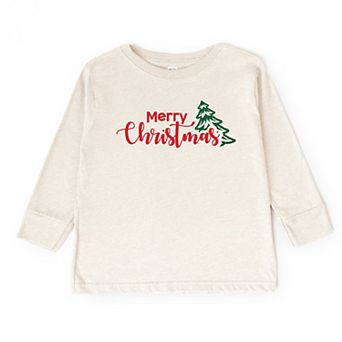 Merry Christmas Glitter Tree - Toddler Long Sleeve Graphic Tee