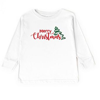 Merry Christmas Glitter Tree - Toddler Long Sleeve Graphic Tee