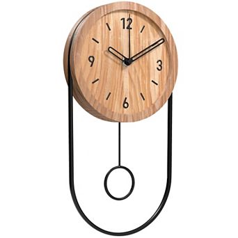 Modern Walnut Wood Wall Clock with Silent Pendulum: Stylish Decor for Living Rooms and Bathrooms
