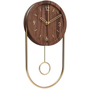 Modern Walnut Wood Wall Clock with Silent Pendulum: Stylish Decor for Living Rooms and Bathrooms