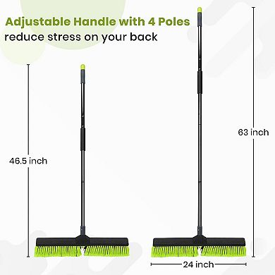 Push Broom 24 Inch with Stiff Bristle Heavy Duty Long Handle