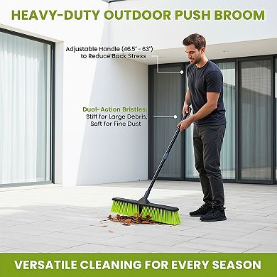 Push Broom 24 Inch with Stiff Bristle Heavy Duty Long Handle