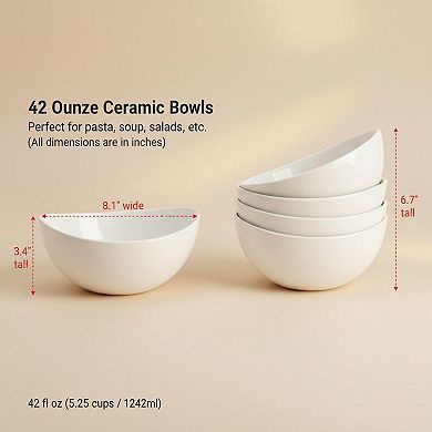 42oz Porcelain Serving Bowls Set of 4 Microwave Dishwasher Safe Versatile Kitchenware