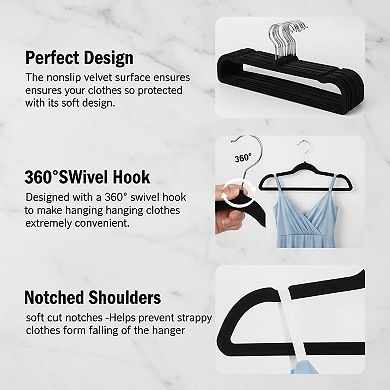 20 Pack Velvet Pants Hangers Non Slip Space Saving 360 Rotatable Hook Strong Clothes Organizer