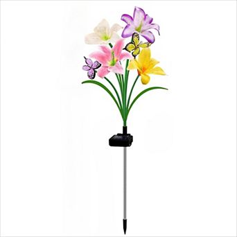 Solar Garden Lights 4 Pack Lily Flowers with Butterfly Decor