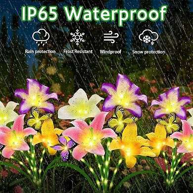 Solar Garden Lights 4 Pack Lily Flowers with Butterfly Decor