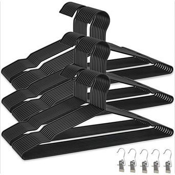 60 Metal Wire Hangers with 5 Clips Heavy Duty Space Saving Anti Slip