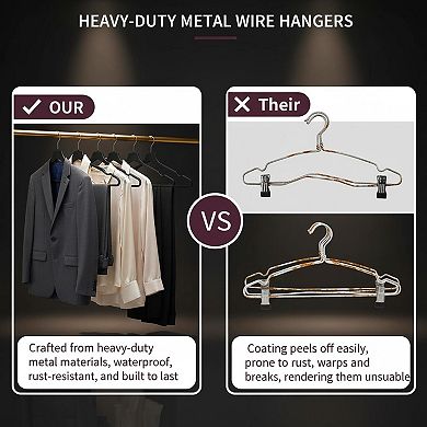 60 Metal Wire Hangers with 5 Clips Heavy Duty Space Saving Anti Slip