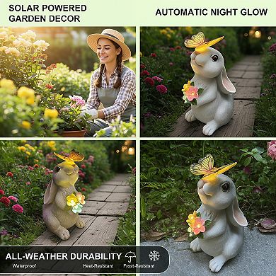 Solar Garden Statues Outdoor Rabbit Figurines with LED Light