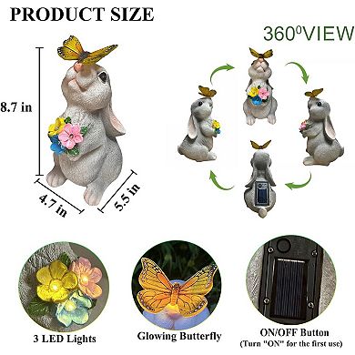 Solar Garden Statues Outdoor Rabbit Figurines with LED Light