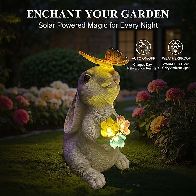 Solar Garden Statues Outdoor Rabbit Figurines with LED Light