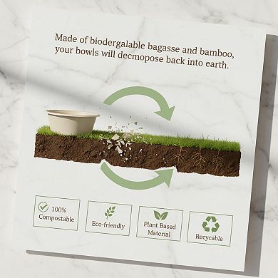 32 Ounce Compostable Sugarcane Paper Bowls 100 Pack Biodegradable Heavy Duty For Hot Cold Food