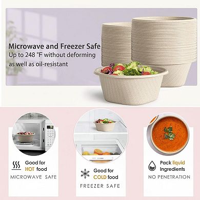 32 Ounce Compostable Sugarcane Paper Bowls 100 Pack Biodegradable Heavy Duty For Hot Cold Food