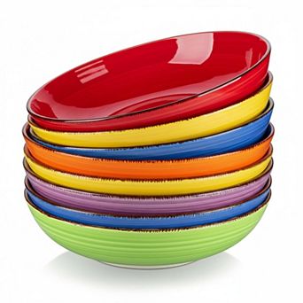6 pc 38 Oz Shallow Ceramic Pasta Plates Microwave Safe Versatile Dinnerware