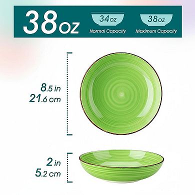 6 Piece 38 Oz Shallow Ceramic Pasta Plates Microwave Safe Versatile Dinnerware