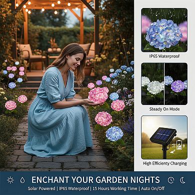 Solar Garden Lights 3 Pack Hydrangea Flower Outdoor with Two Lightning Modes