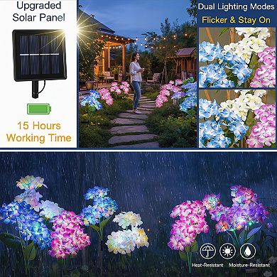 Solar Garden Lights 3 Pack Hydrangea Flower Outdoor with Two Lightning Modes