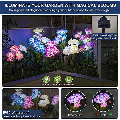 Solar Garden Lights 3 Pack Hydrangea Flower Outdoor with Two Lightning Modes