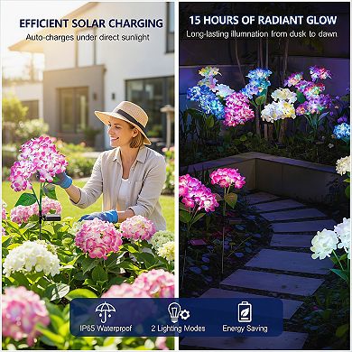 Solar Garden Lights 3 Pack Hydrangea Flower Outdoor with Two Lightning Modes