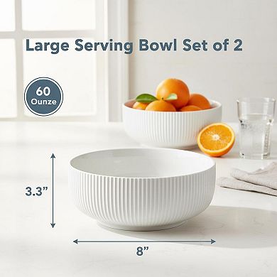 2 Pack 8 Inch 60 Oz Large Ceramic Serving Bowls Microwave Dishwasher Safe
