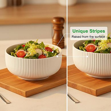 2 Pack 8 Inch 60 Oz Large Ceramic Serving Bowls Microwave Dishwasher Safe