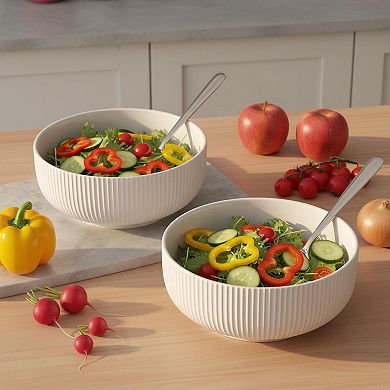 2 Pack 8 Inch 60 Oz Large Ceramic Serving Bowls Microwave Dishwasher Safe