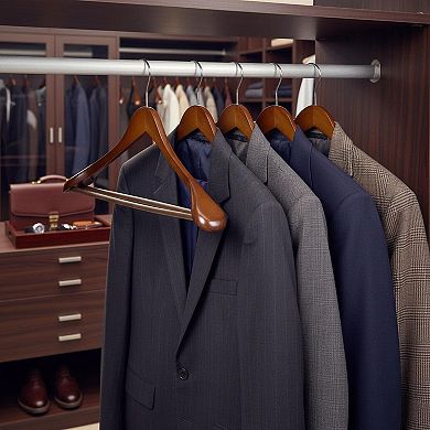 Wide Shoulder Solid Wood Suit Hangers Non Slip Pants Bar 360 Swivel Hook 6 Pack