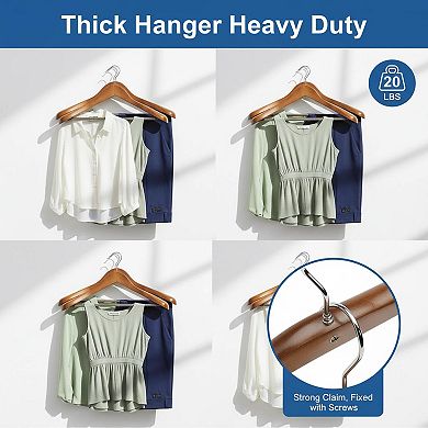 Wide Shoulder Solid Wood Suit Hangers Non Slip Pants Bar 360 Swivel Hook 6 Pack