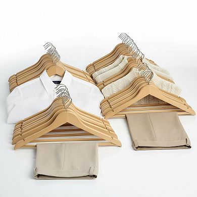 Wooden Hangers 20 Pack Heavy Duty Solid Wood Coat Shirt Pants Closet Organization