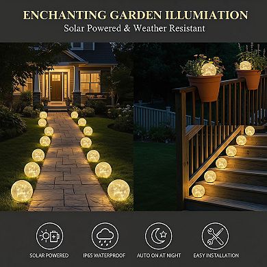 Solar Garden Lights 6 Pack Cracked Glass Ball Waterproof