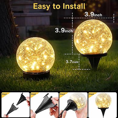 Solar Garden Lights 6 Pack Cracked Glass Ball Waterproof