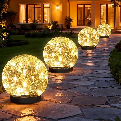Solar Garden Lights 6 Pack Cracked Glass Ball Waterproof