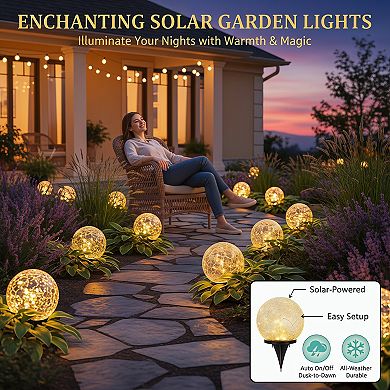 Solar Garden Lights 6 Pack Cracked Glass Ball Waterproof