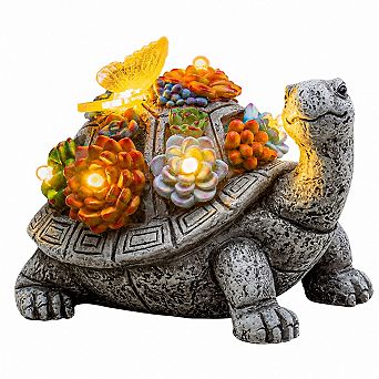 Solar Garden Tortoise Statue Succulent 7 LED Lights Outdoor Lawn Decor