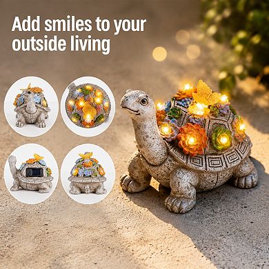 Solar Garden Tortoise Statue Succulent 7 LED Lights Outdoor Lawn Decor