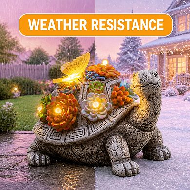 Solar Garden Tortoise Statue Succulent 7 LED Lights Outdoor Lawn Decor