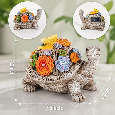 Solar Garden Tortoise Statue Succulent 7 LED Lights Outdoor Lawn Decor
