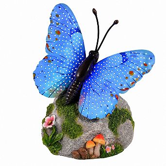 Solar Butterfly Garden Statue Hand Painted Weatherproof Solar Powered Outdoor Decor