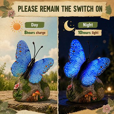 Solar Butterfly Garden Statue Hand Painted Weatherproof Solar Powered Outdoor Decor