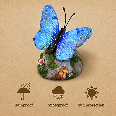 Solar Butterfly Garden Statue Hand Painted Weatherproof Solar Powered Outdoor Decor