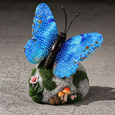 Solar Butterfly Garden Statue Hand Painted Weatherproof Solar Powered Outdoor Decor
