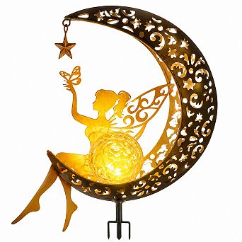 Solar Garden Fairy Moon Stake Light Solar Powered Weather Resistant Outdoor Decor
