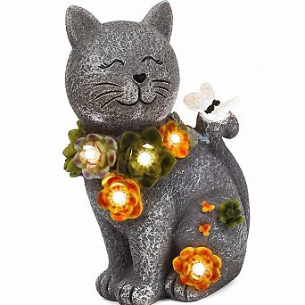 Solar Garden Cat Statue 6 LED Lights Waterproof Outdoor Decor Patio Lawn Yard Ornament