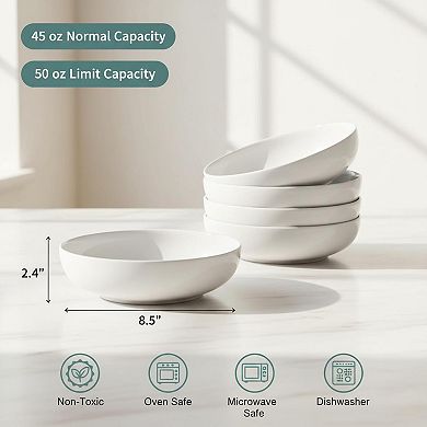 8.5 Inch 4 Pack Ceramic Pasta Salad Bowls Microwave Safe Stackable Dishwasher Safe
