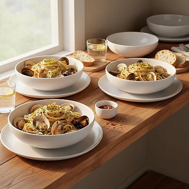 8.5 Inch 4 Pack Ceramic Pasta Salad Bowls Microwave Safe Stackable Dishwasher Safe
