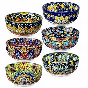 Bohemian Ceramic Bowl Set 28 Oz Colorful Microwave Dishwasher Safe