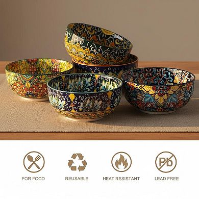 Bohemian Ceramic Bowl Set 28 Oz Colorful Microwave Dishwasher Safe