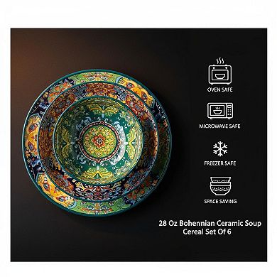 Bohemian Ceramic Bowl Set 28 Oz Colorful Microwave Dishwasher Safe